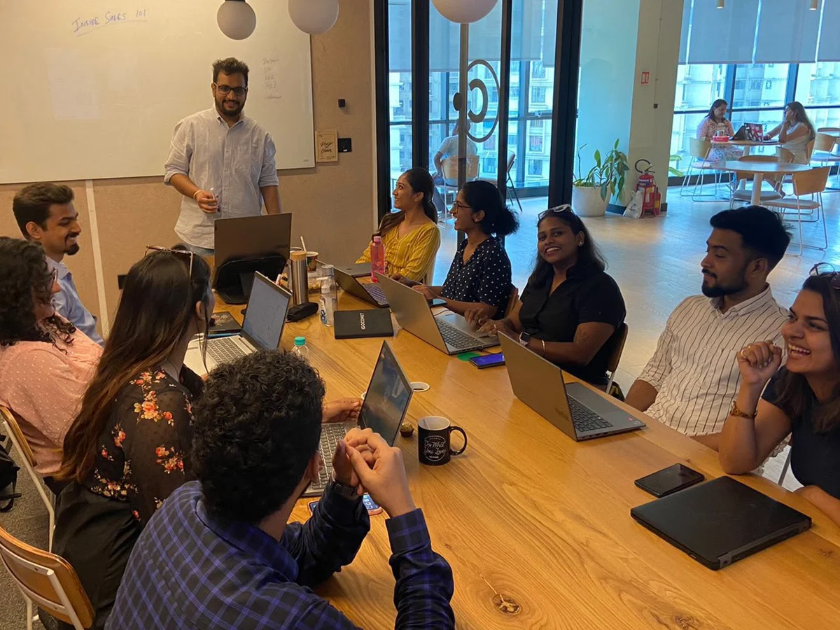 Shobhit Gupta running a strategy and planning session with the sales team at GoComet